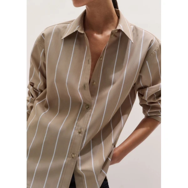 ME+EM ME+EM Stripe Boyfriend Shirt in Tan/Off White - Tops - Intelligent British Fashion at Coveti