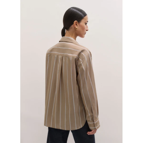 ME+EM ME+EM Stripe Boyfriend Shirt in Tan/Off White - Tops - Intelligent British Fashion at Coveti