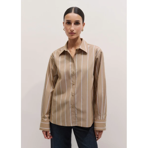 ME+EM ME+EM Stripe Boyfriend Shirt in Tan/Off White - Tops - Intelligent British Fashion at Coveti