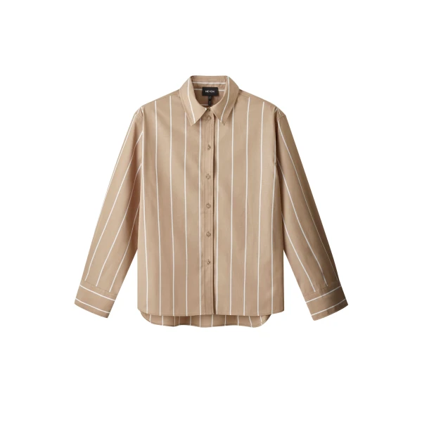 ME+EM ME+EM Stripe Boyfriend Shirt in Tan/Off White - Tops - Intelligent British Fashion at Coveti