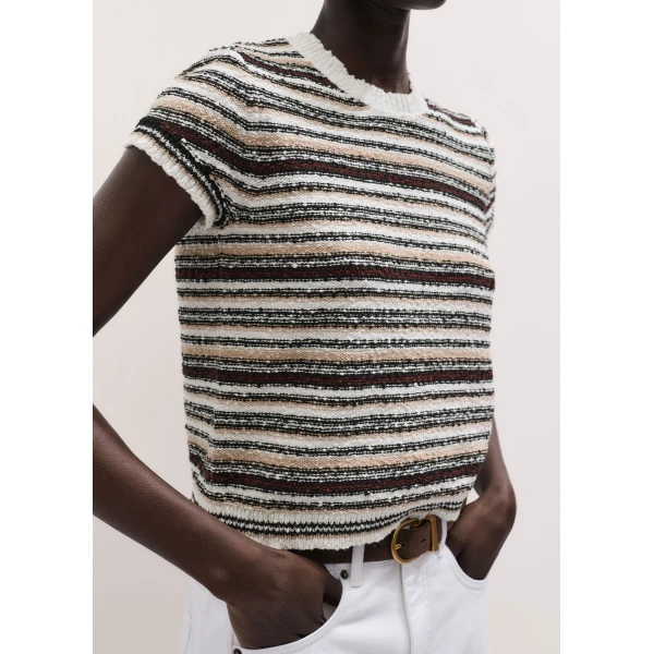 ME+EM ME+EM Stripe Knit Baby Tee in Cream Multi - Knitwear - Intelligent British Fashion at Coveti