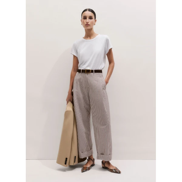 ME+EM ME+EM Summer Clever Trouser in Cocoa Brown/Light Cream - Pants - Intelligent British Fashion at Coveti