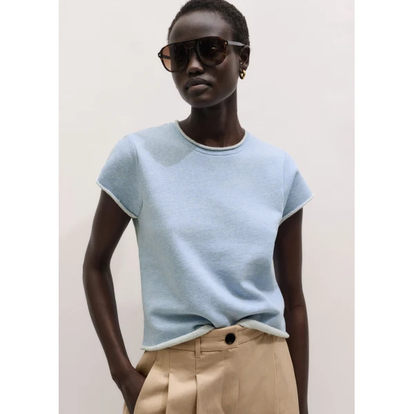 ME+EM ME+EM Sweatshirt Baby Tee in Chambray Blue Marl - Tops - Intelligent British Fashion at Coveti