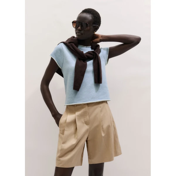 ME+EM ME+EM Sweatshirt Baby Tee in Chambray Blue Marl - Tops - Intelligent British Fashion at Coveti
