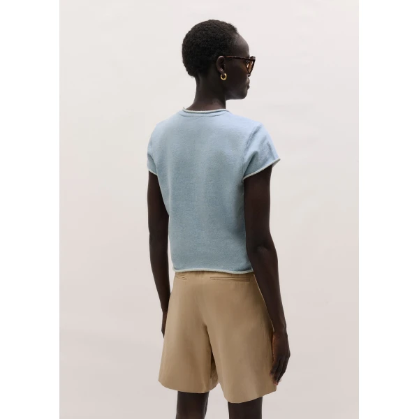 ME+EM ME+EM Sweatshirt Baby Tee in Chambray Blue Marl - Tops - Intelligent British Fashion at Coveti