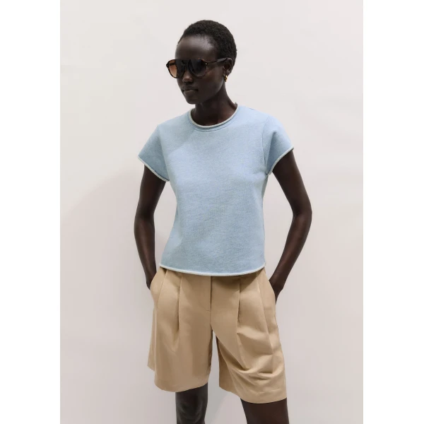 ME+EM ME+EM Sweatshirt Baby Tee in Chambray Blue Marl - Tops - Intelligent British Fashion at Coveti