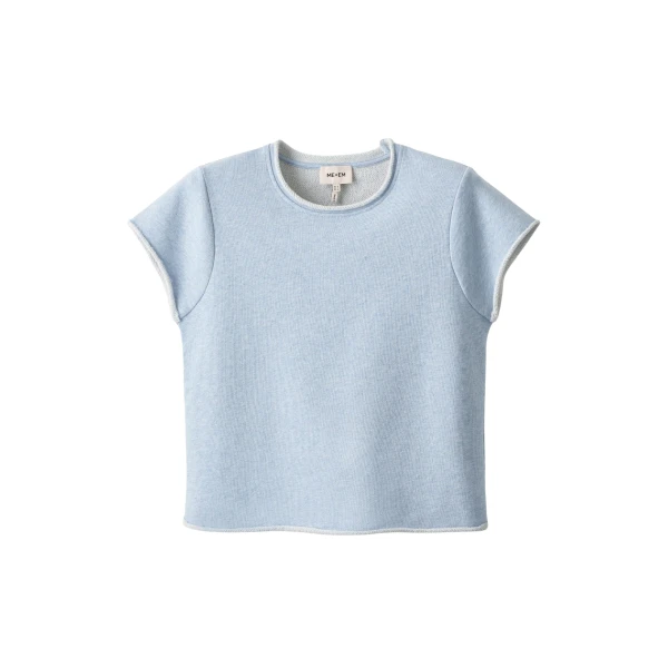 ME+EM ME+EM Sweatshirt Baby Tee in Chambray Blue Marl - Tops - Intelligent British Fashion at Coveti