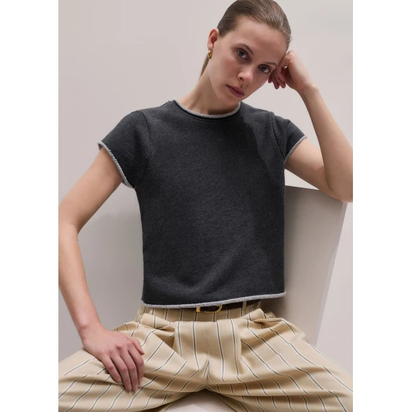 ME+EM ME+EM Sweatshirt Baby Tee in Charcoal Marl - Tops - Intelligent British Fashion at Coveti