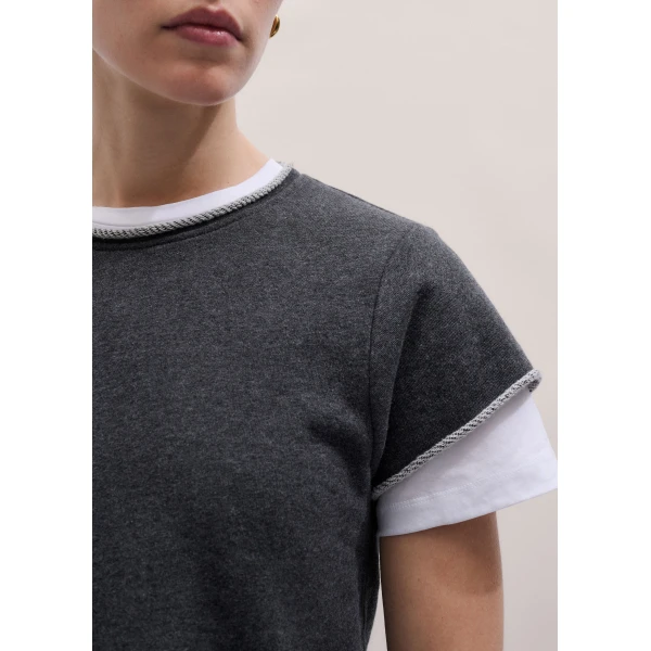 ME+EM ME+EM Sweatshirt Baby Tee in Charcoal Marl - Tops - Intelligent British Fashion at Coveti