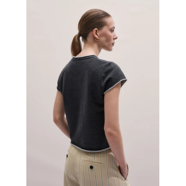 ME+EM ME+EM Sweatshirt Baby Tee in Charcoal Marl - Tops - Intelligent British Fashion at Coveti