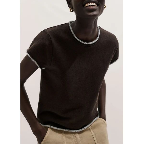 ME+EM ME+EM Sweatshirt Baby Tee in Warm Chocolate Mélange - Tops - Intelligent British Fashion at Coveti