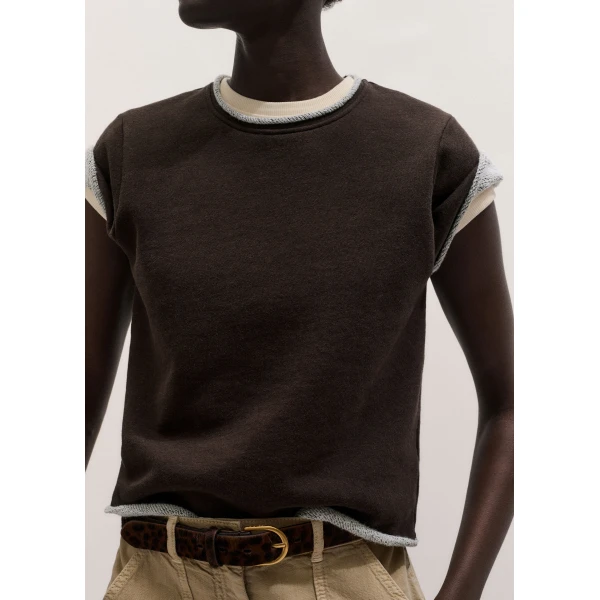 ME+EM ME+EM Sweatshirt Baby Tee in Warm Chocolate Mélange - Tops - Intelligent British Fashion at Coveti