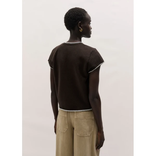 ME+EM ME+EM Sweatshirt Baby Tee in Warm Chocolate Mélange - Tops - Intelligent British Fashion at Coveti
