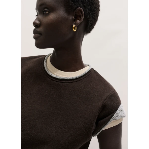 ME+EM ME+EM Sweatshirt Baby Tee in Warm Chocolate Mélange - Tops - Intelligent British Fashion at Coveti