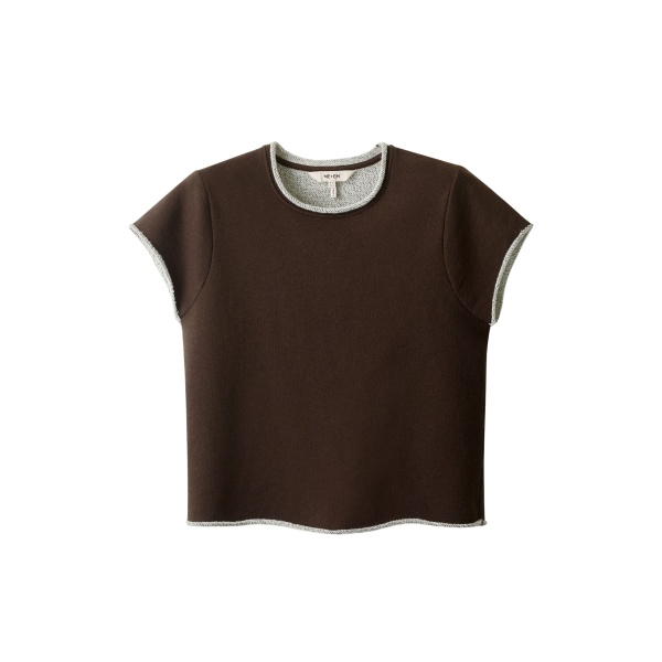 ME+EM ME+EM Sweatshirt Baby Tee in Warm Chocolate Mélange - Tops - Intelligent British Fashion at Coveti