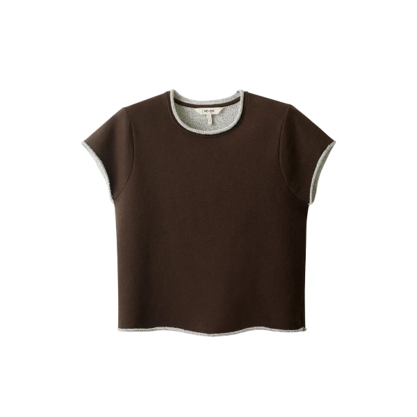 ME+EM ME+EM Sweatshirt Baby Tee in Warm Chocolate Mélange - Tops - Intelligent British Fashion at Coveti