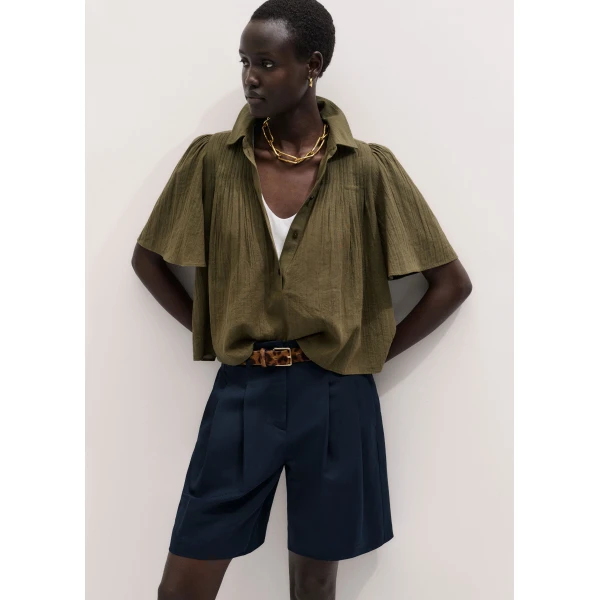 ME+EM ME+EM Swing Blouse in Dusted Khaki - Tops - Intelligent British Fashion at Coveti