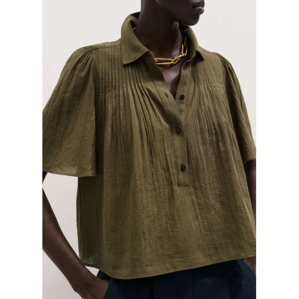 ME+EM ME+EM Swing Blouse in Dusted Khaki - Tops - Intelligent British Fashion at Coveti