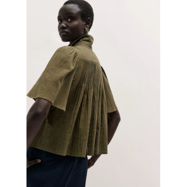 ME+EM ME+EM Swing Blouse in Dusted Khaki - Tops - Intelligent British Fashion at Coveti