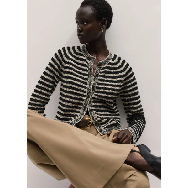 ME+EM ME+EM Textured Stripe Cardigan in Black/Cream - Knitwear - Intelligent British Fashion at Coveti