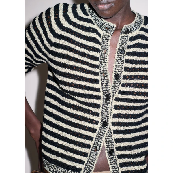 ME+EM ME+EM Textured Stripe Cardigan in Black/Cream - Knitwear - Intelligent British Fashion at Coveti