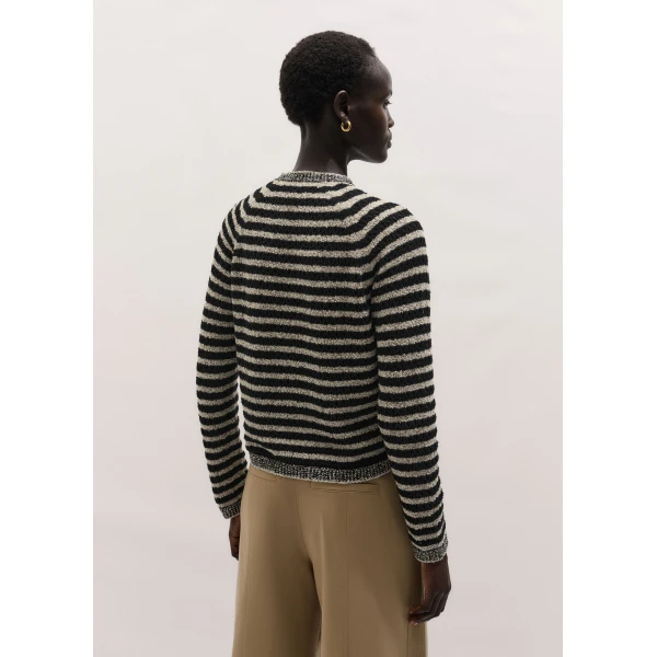 ME+EM ME+EM Textured Stripe Cardigan in Black/Cream - Knitwear - Intelligent British Fashion at Coveti