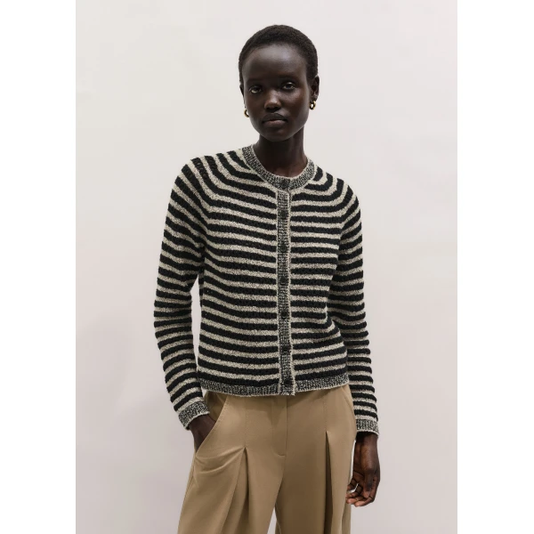 ME+EM ME+EM Textured Stripe Cardigan in Black/Cream - Knitwear - Intelligent British Fashion at Coveti