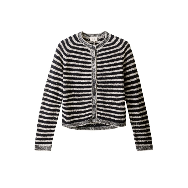 ME+EM ME+EM Textured Stripe Cardigan in Black/Cream - Knitwear - Intelligent British Fashion at Coveti