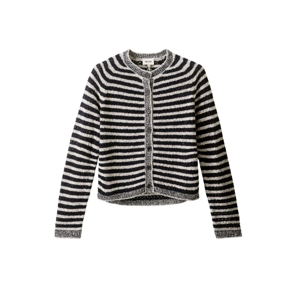ME+EM ME+EM Textured Stripe Cardigan in Black/Cream - Knitwear - Intelligent British Fashion at Coveti