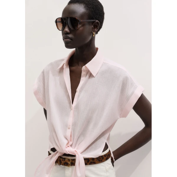ME+EM ME+EM Tie Front Beach Shirt in Icy Pink - Tops - Intelligent British Fashion at Coveti