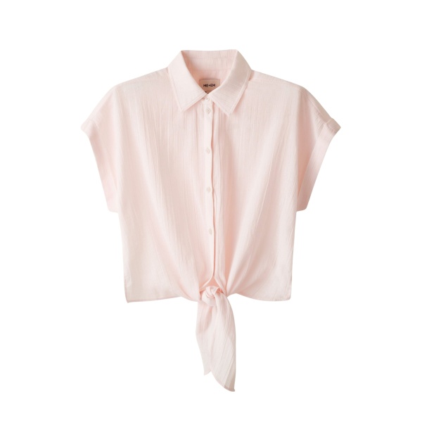 ME+EM ME+EM Tie Front Beach Shirt in Icy Pink - Tops - Intelligent British Fashion at Coveti