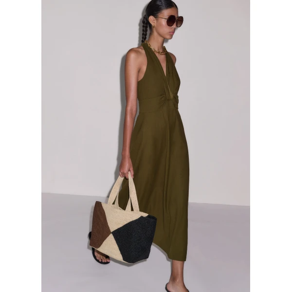 ME+EM ME+EM Twist Front Maxi Dress in Olive Green - Dresses - Intelligent British Fashion at Coveti