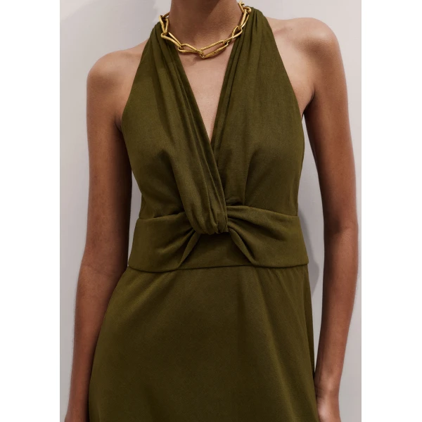 ME+EM ME+EM Twist Front Maxi Dress in Olive Green - Dresses - Intelligent British Fashion at Coveti