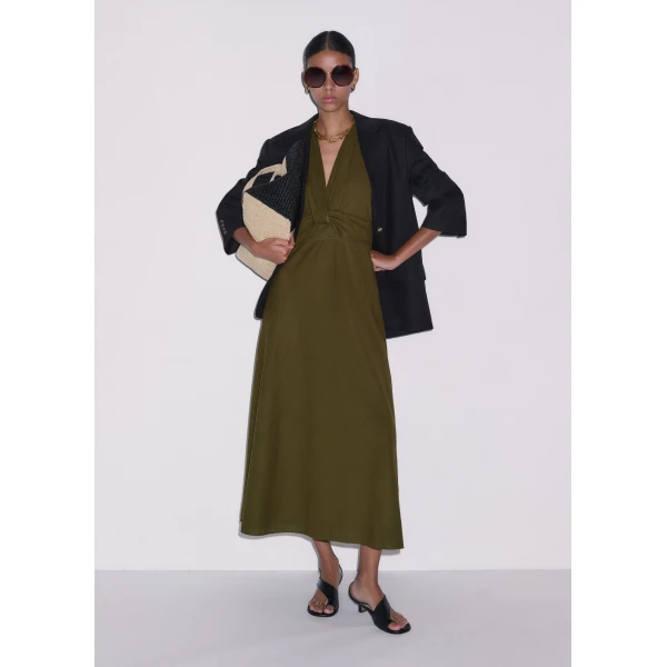 ME+EM ME+EM Twist Front Maxi Dress in Olive Green - Dresses - Intelligent British Fashion at Coveti