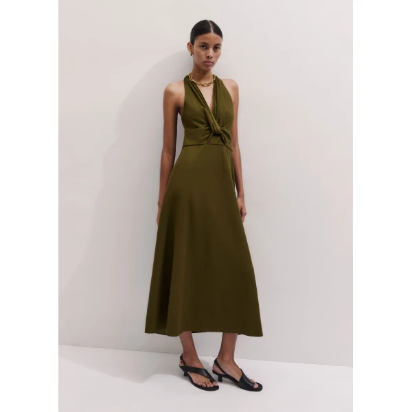 ME+EM ME+EM Twist Front Maxi Dress in Olive Green - Dresses - Intelligent British Fashion at Coveti