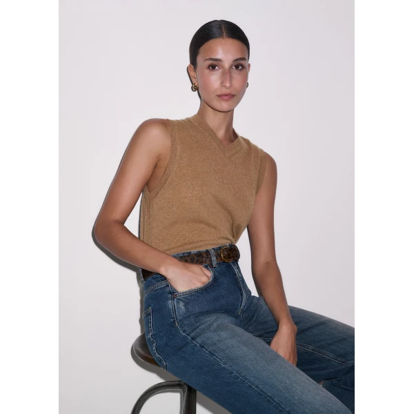 ME+EM ME+EM V-Neck Relaxed Knit Vest in Camel Mélange - Knitwear - Intelligent British Fashion at Coveti