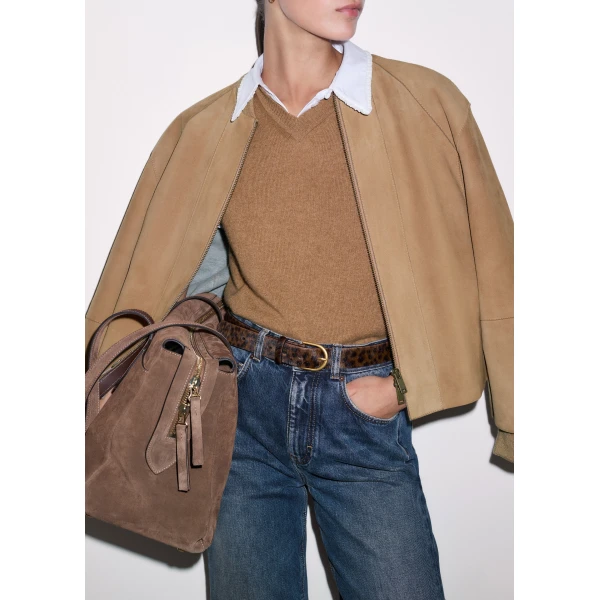 ME+EM ME+EM V-Neck Relaxed Knit Vest in Camel Mélange - Knitwear - Intelligent British Fashion at Coveti