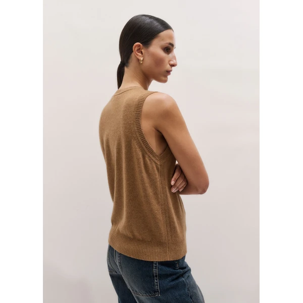 ME+EM ME+EM V-Neck Relaxed Knit Vest in Camel Mélange - Knitwear - Intelligent British Fashion at Coveti
