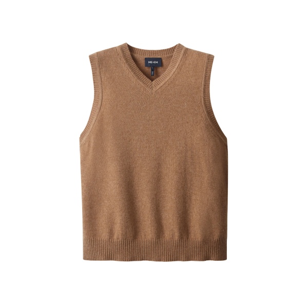 ME+EM ME+EM V-Neck Relaxed Knit Vest in Camel Mélange - Knitwear - Intelligent British Fashion at Coveti