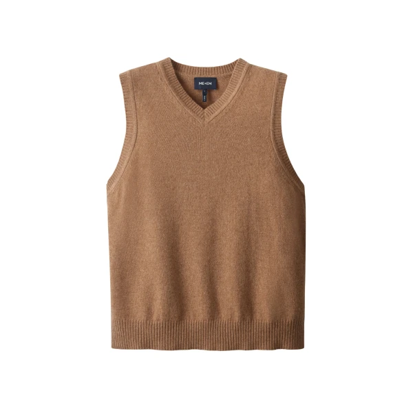 ME+EM ME+EM V-Neck Relaxed Knit Vest in Camel Mélange - Knitwear - Intelligent British Fashion at Coveti