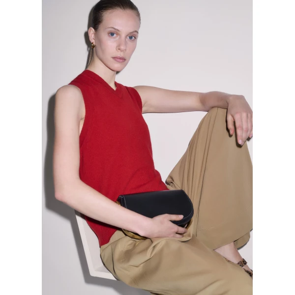 ME+EM ME+EM V-Neck Relaxed Knit Vest in Deep Ruby Red Mélange - Knitwear - Intelligent British Fashion at Coveti