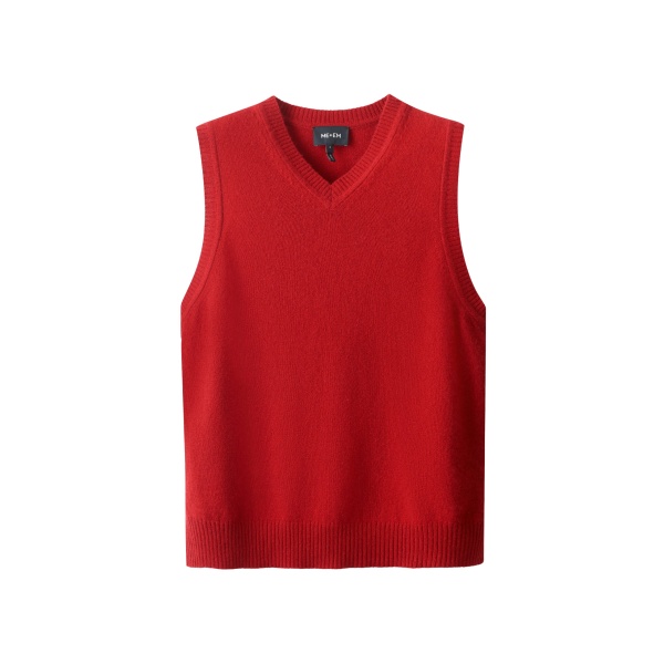 ME+EM ME+EM V-Neck Relaxed Knit Vest in Deep Ruby Red Mélange - Knitwear - Intelligent British Fashion at Coveti