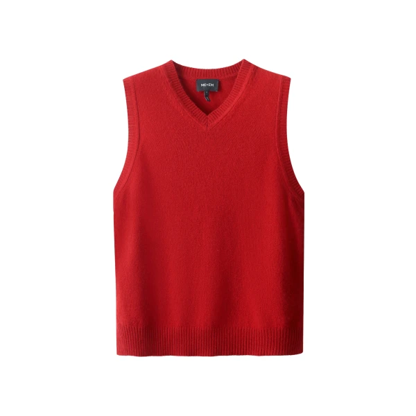 ME+EM ME+EM V-Neck Relaxed Knit Vest in Deep Ruby Red Mélange - Knitwear - Intelligent British Fashion at Coveti