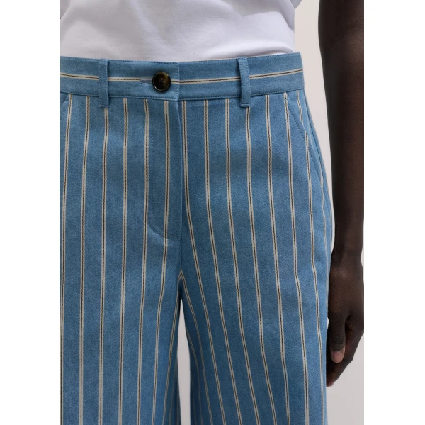 ME+EM ME+EM Wide-Leg Trouser in Chambray Blue Multi - Pants - Intelligent British Fashion at Coveti
