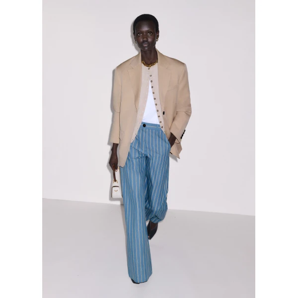 ME+EM ME+EM Wide-Leg Trouser in Chambray Blue Multi - Pants - Intelligent British Fashion at Coveti