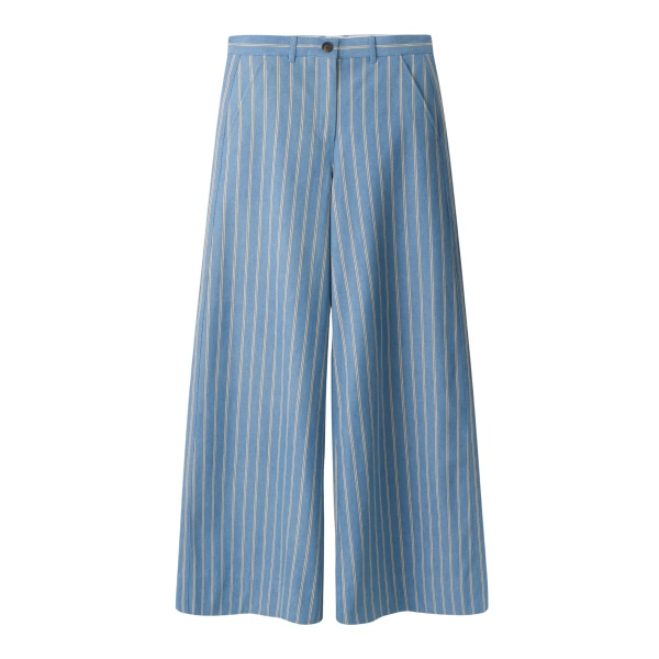 ME+EM ME+EM Wide-Leg Trouser in Chambray Blue Multi - Pants - Intelligent British Fashion at Coveti