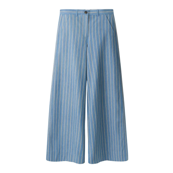 ME+EM Wide-Leg Trouser in Chambray Blue Multi