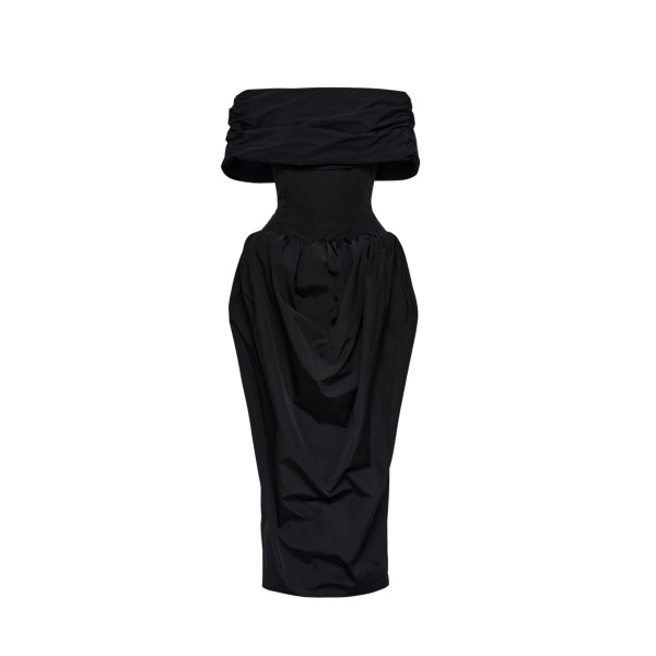 Magda Butrym Draped collar gown with sculpted waist in black