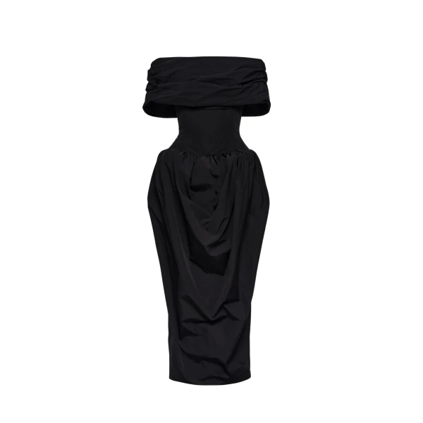 Magda Butrym Draped collar gown with sculpted waist in black