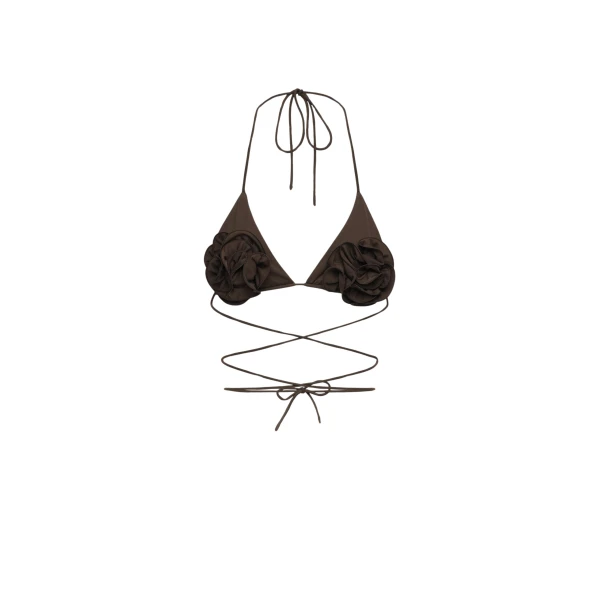 Magda Butrym Floral strappy triangle bikini top in brown